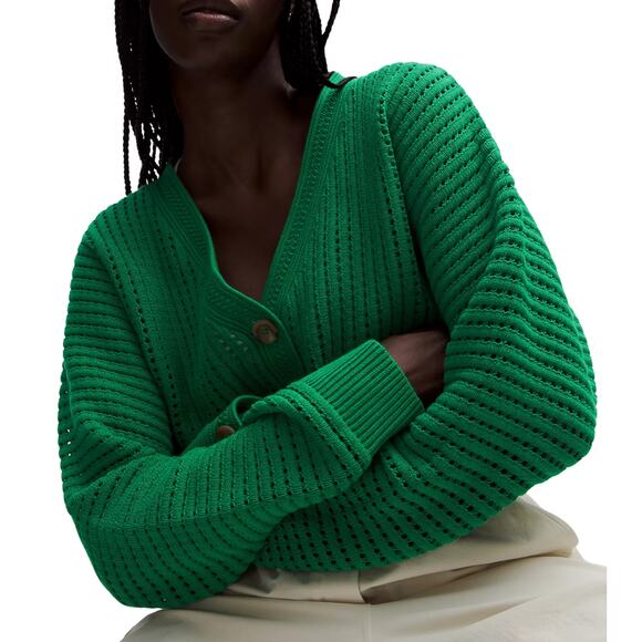 Lululemon Cotton Crochet Mesh Relaxed-Fit Cardigan Raceway Green M NWT - Picture 1 of 6